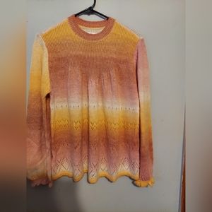 Y2K Boho Peasant Crochet Knit Sweater Large Orange Ombre Grandma Festival Easter